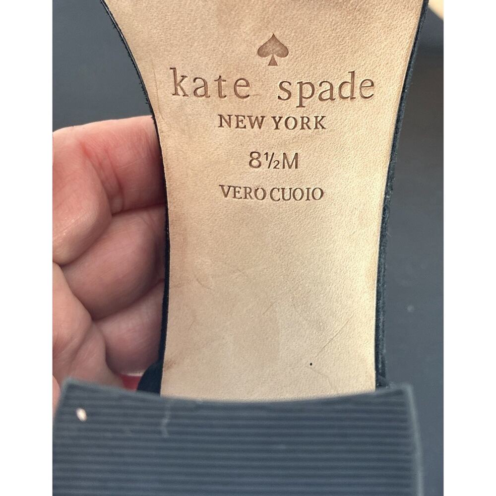 Kate Spade NY Sz 8.5 Blk Suede Caged Scallop Band Ankle Patent Lthr Block Heel - Picture 7 of 7